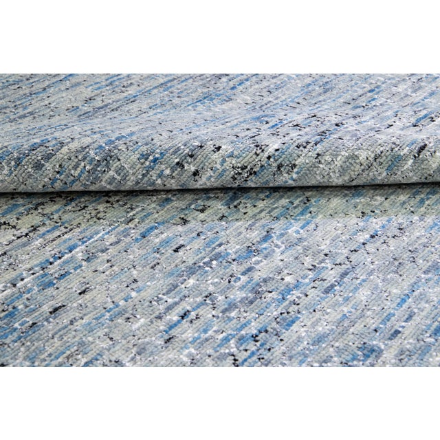 Light Blue Modern Savannah Handmade Geometric Oversize Wool Rug For Sale - Image 9 of 11
