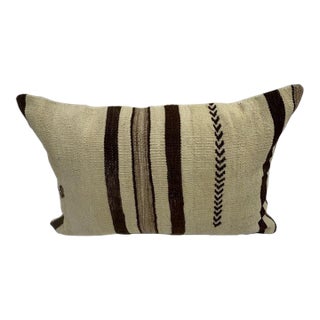 Turkish Hemp Pillow Cushion Natural Beige Dark Brown Pillow Cushion Cover 16" x 24" For Sale