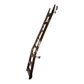 Antique Rustic Library Ladder, Iron & Wood With Distressed Patina For Sale