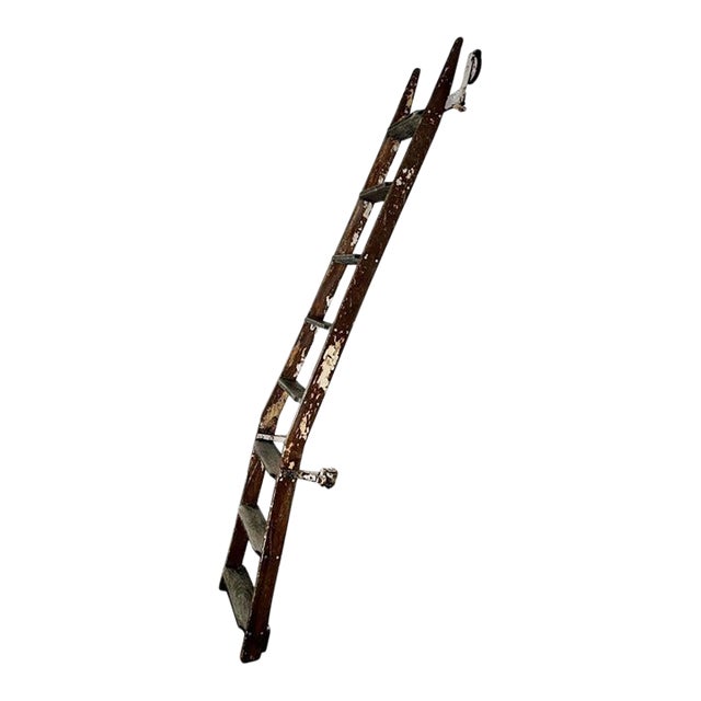 Antique Rustic Library Ladder, Iron & Wood With Distressed Patina For Sale