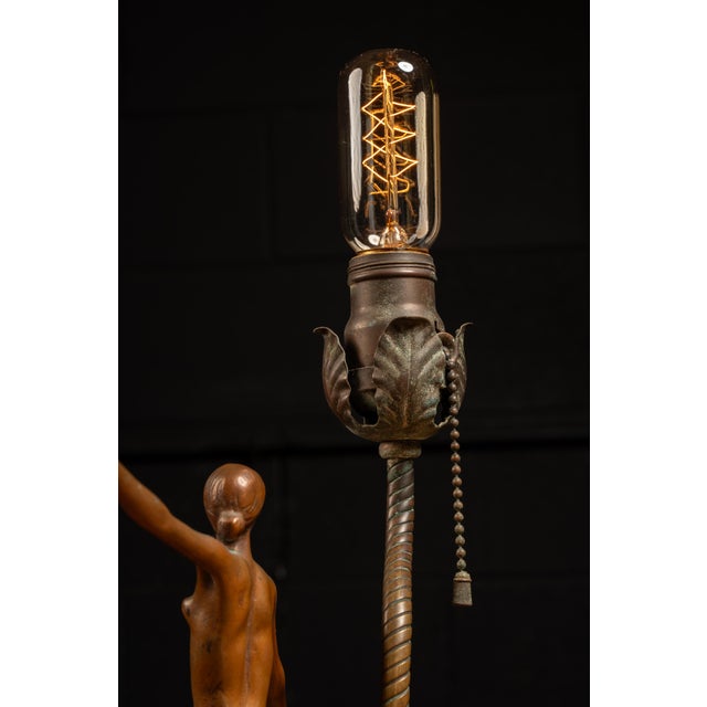 Vintage Figural Art Deco Bronze Table Lamp For Sale - Image 10 of 11