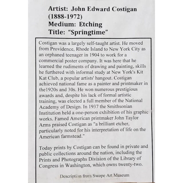 John Edward Costigan (American, 1888-1972) "Springtime" Signed Etching C.1930s For Sale - Image 9 of 12
