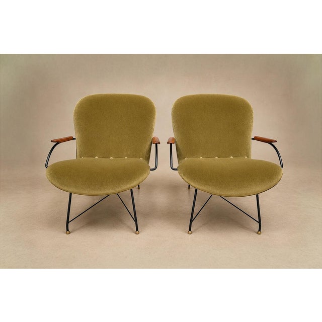 1950s Brazilian Modern Pair of Armchairs in Rosewood, Metal & Velvet by Carlo Hauner, 1950s For Sale - Image 5 of 18