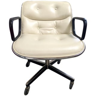 Mid-Century White Leather Desk Chair For Sale