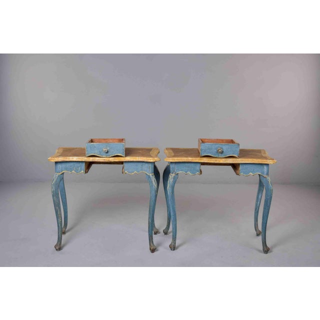 Cerulean Italian Hand-Painted Side Tables, Circa 1850s - Pair For Sale - Image 8 of 13