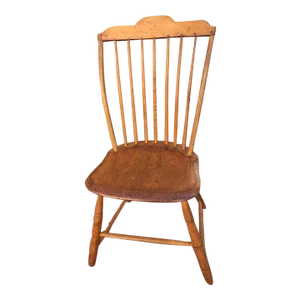Early 19th Century Antique Step Down Windsor Side Chair With Shaped Crest