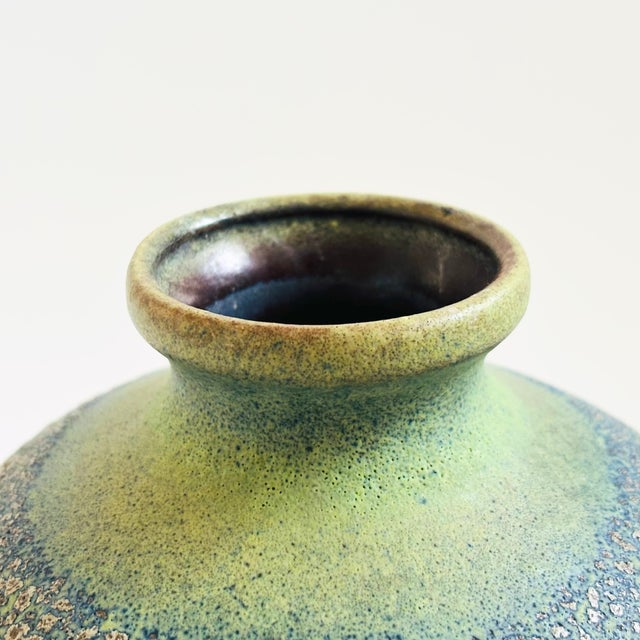 Mid 20th Century Textured Blue Lava Glaze Pottery Vase For Sale - Image 5 of 10