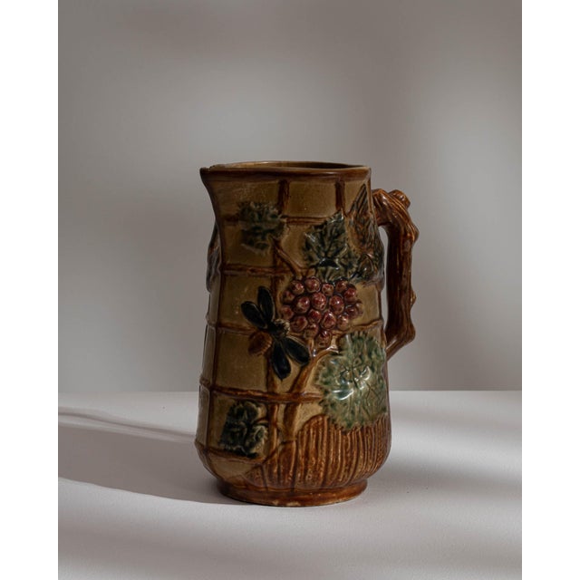 1900s French Amber Barbotine Ceramic Jug For Sale - Image 9 of 15