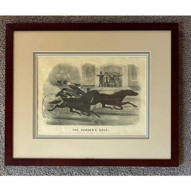 American Antique Currier & Ives Framed Print “ the Parsons Colt “ For Sale - Image 3 of 6