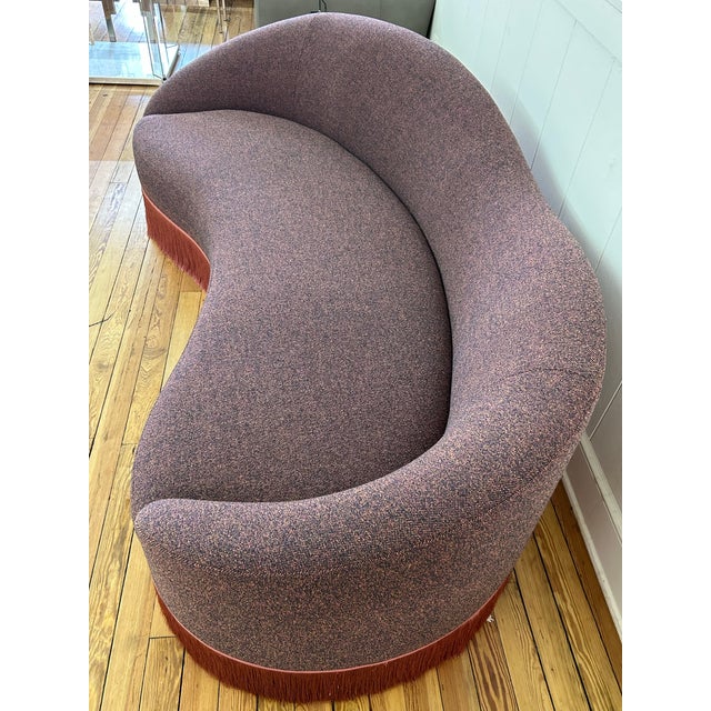 2010s Crescent Mid Century Style Sofa With Fringed Hem. Newly Reupholstered in Maharam Fabric. For Sale - Image 5 of 8
