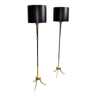 Maison Lunel Brass & Gun Metal Mid-Century Modern Floor Lamp France 1950s - Pair For Sale