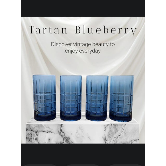 Vintage Mid-Century Anchor Hocking "Tartan Blueberry" Flat Iced Tea Glasses - Set of 4 Elevate your vintage bar cart or...