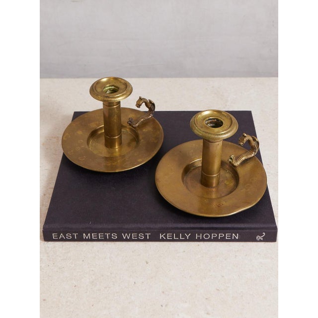 Metal Pair of Brass Dragon Candlesticks For Sale - Image 7 of 11