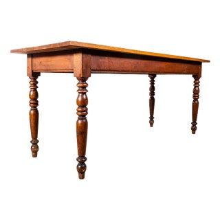 1940’s French Bobbin Leg Mid Oak Kitchen Dining Table For Sale