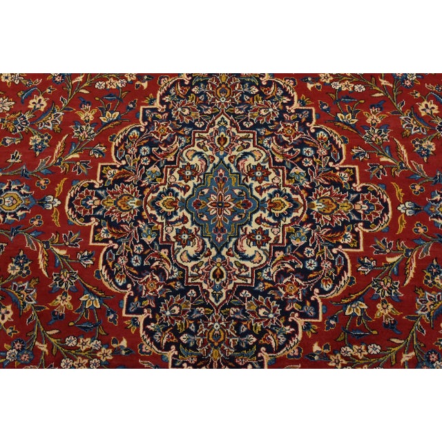 Kashan Rug 10′ X 13’5” Red Wool Vintage Traditional Hand-Knotted Carpet For Sale In Philadelphia - Image 6 of 15