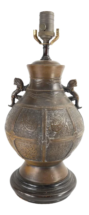 Chinese Bronze Chinoiserie James Mont Style Table Lamp