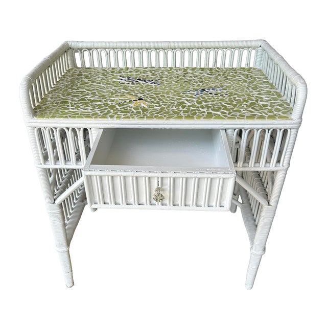Wood Mid 20th Century Wicker Rattan Desk For Sale - Image 7 of 18