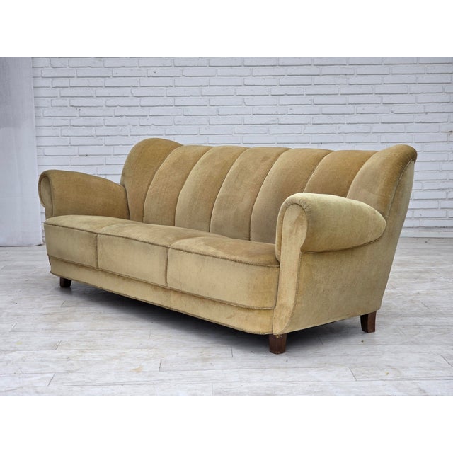 Danish Light Green Velour Three-Seater Sofa, 1960s For Sale - Image 4 of 18