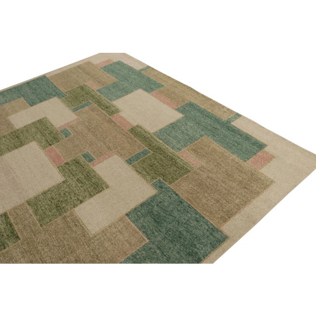 Rug & Kilim Rug & Kilim’s Piet Rug in Green and Taupe, 5x8 For Sale - Image 4 of 7