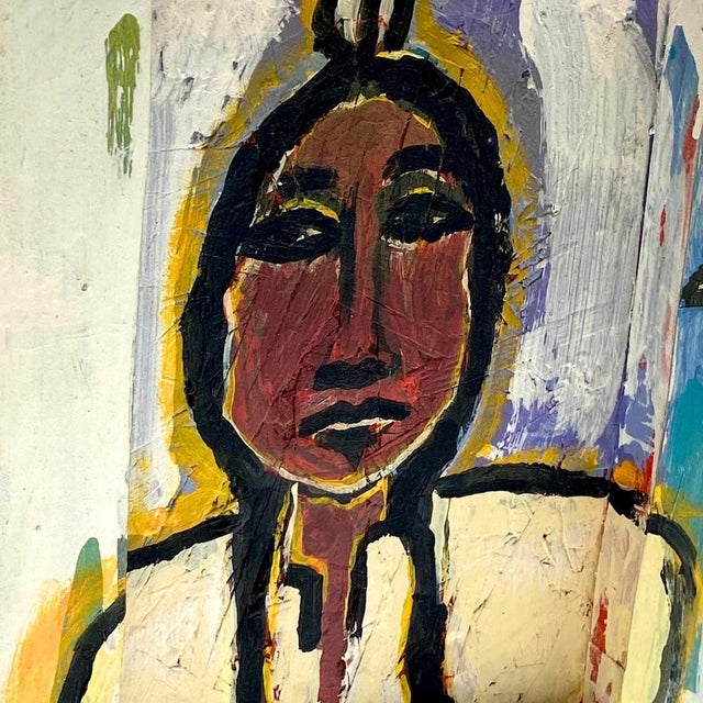 Wood Folk Art Americana Painting Sitting Bull by Artist Eric Legge For Sale - Image 7 of 10