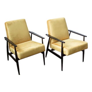 1960s Henryk Lis Attributed Yellow Velvet Mid-Century Modern Chairs - Set of 2 For Sale