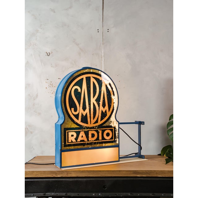 Glass Art Deco Double-Sided Illuminated Radio Dealer Sign for Saba, Germany, 1930s For Sale - Image 7 of 18