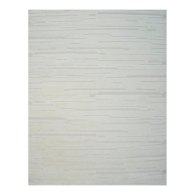 9x12 Para Vibrant White Geometric Modern Hand Knotted Wool Carpet Rug For Sale