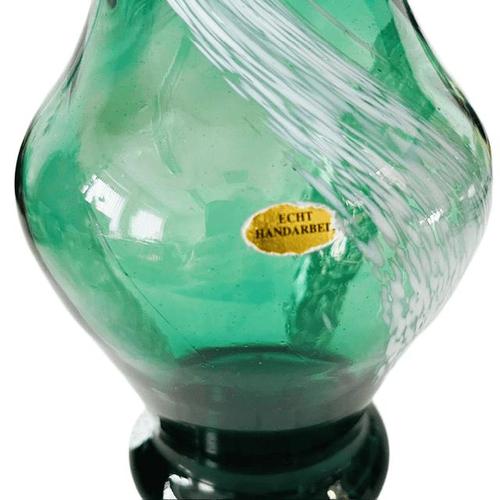 Glass Mid-Century German Green and White Hand-Blown Glass Vase, 1960s For Sale - Image 7 of 8