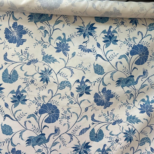 1980s 14.63 yards Brunschwig & Fils “Batik” with border in “Pacific” colorway // heavy cotton upholstery decorator fabric // decorator fabric For Sale - Image 5 of 9