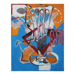 Berry Bowen "Composition" Abstract Blue and Orange Painting on Canvas For Sale