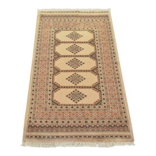 Bokhara Jaldar Rug 3’1” X 5’2” Beige Wool Tribal Hand-Knotted Oriental Carpet For Sale