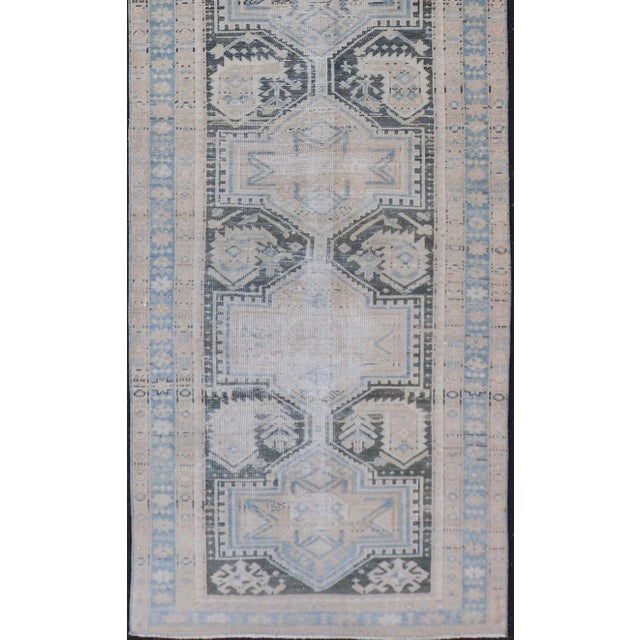Measures: 2'10 x 10'3 Antique Persian Hamadan Runner with All-Over Medallion Design in Lt. Blue. Keivan Woven Arts; rug...