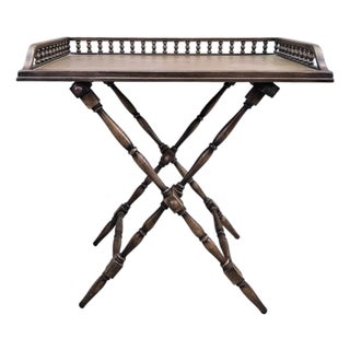 Vintage English Campaign-Style Folding Tray Table With Spindle Gallery For Sale