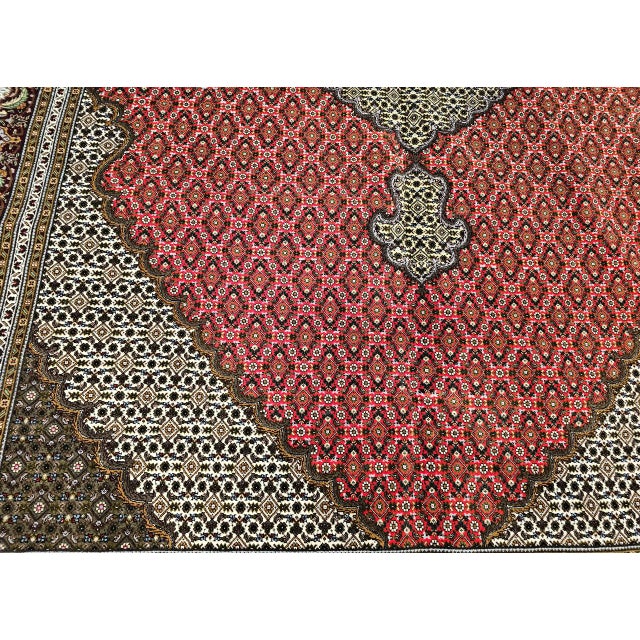 Antique Tabriz Mahi Rug, Hand-Knotted Wool & Silk, Herati Geometric Pattern, Red & Ivory, 7x10 For Sale - Image 13 of 17