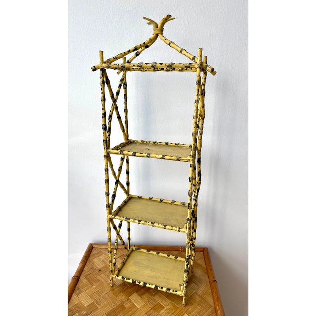Italian Faux Bamboo Leopard Tole Etagere For Sale - Image 9 of 10