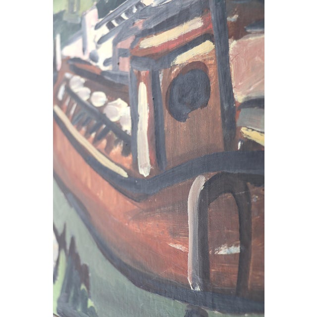 G. Delaire, Barges on the Seine, 1994, Oil Painting on Canvas For Sale - Image 7 of 11