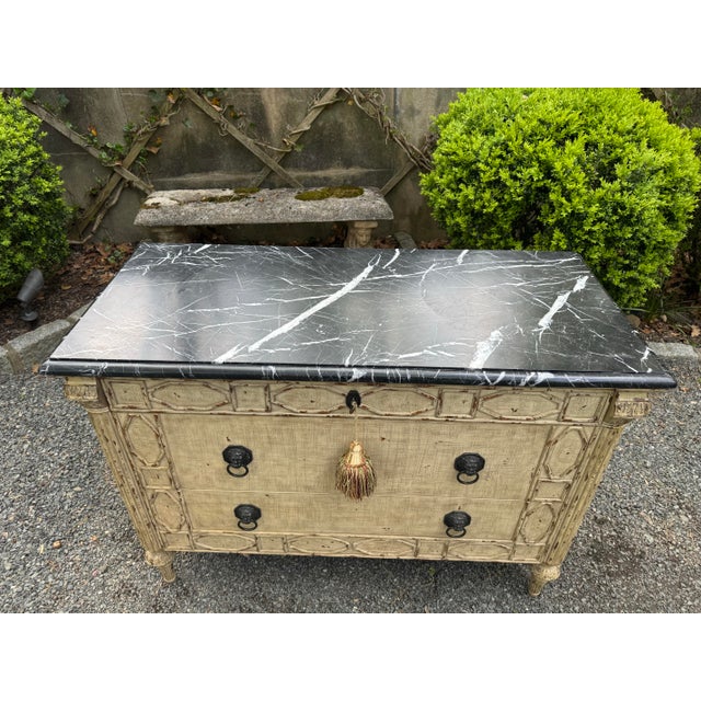 Fabulous Painted French Style Commode/Chest With Black Marble Top For Sale - Image 10 of 12