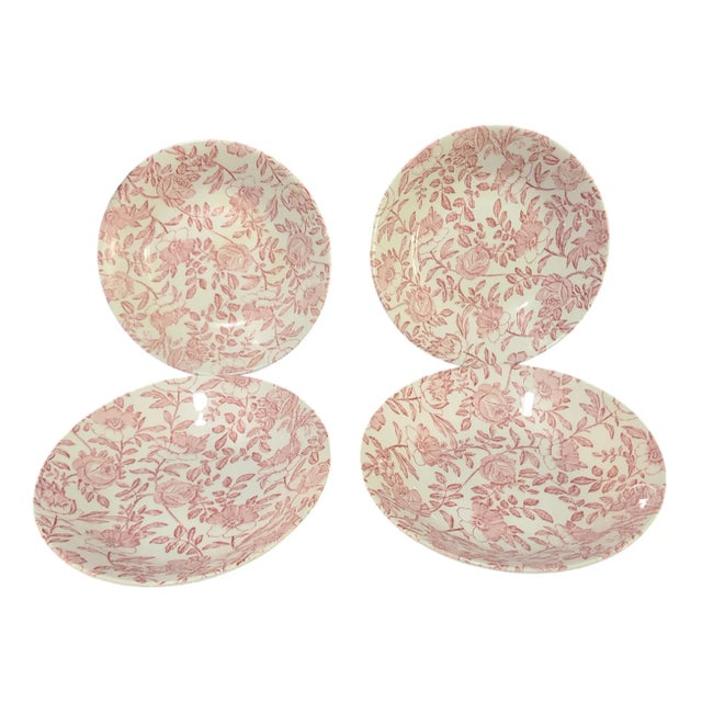 Pink Vintage Set of 4 English Churchill Pink Peony Toile Bowls For Sale - Image 8 of 8