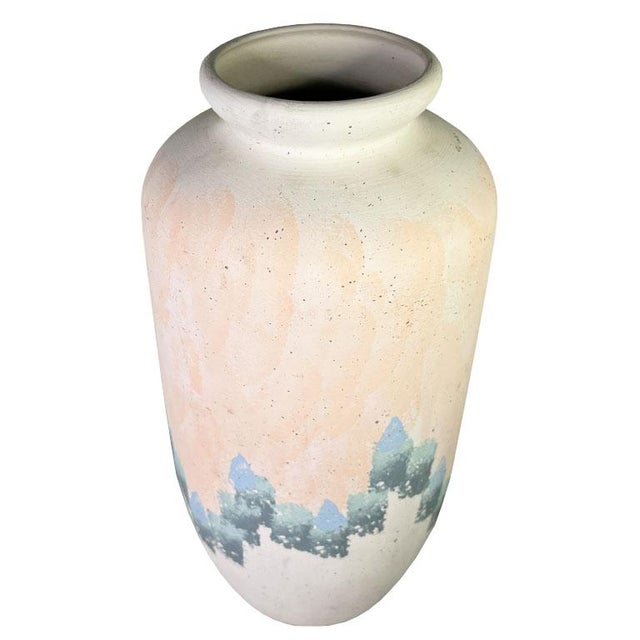 1980s Post Modern Ceramic Pastel Southwest Vase in Blue Green and Pink For Sale - Image 4 of 6
