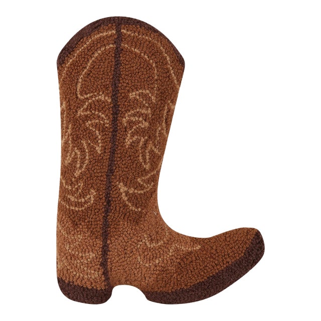 Brown Cowboy Shaped Boot Hook Pillow, 12" x 16" For Sale