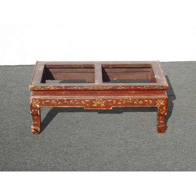 Antique Storage Cabinet Oriental Chinese Red Lacquer Chinoiserie W Stand & Brass For Sale - Image 9 of 18