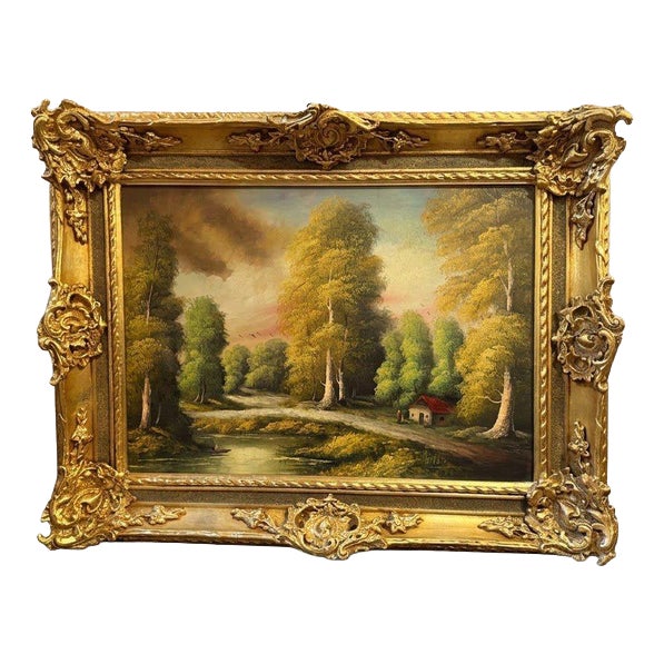Unknown, Scenic Forest & Lakeside Landscape, Oil on Canvas, Framed For Sale