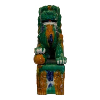 Multi-Colored Ceramic Foo Dog Statue For Sale