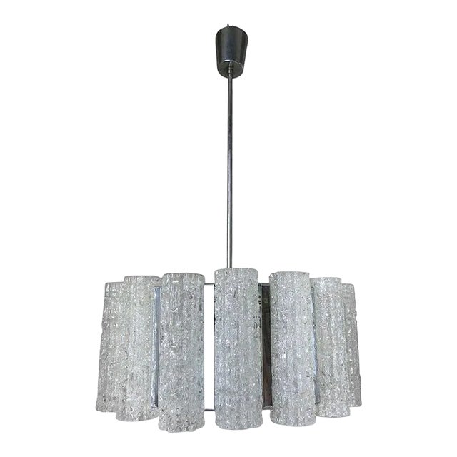 1960s Doria Glass Tubes and Chrome Chandelier For Sale