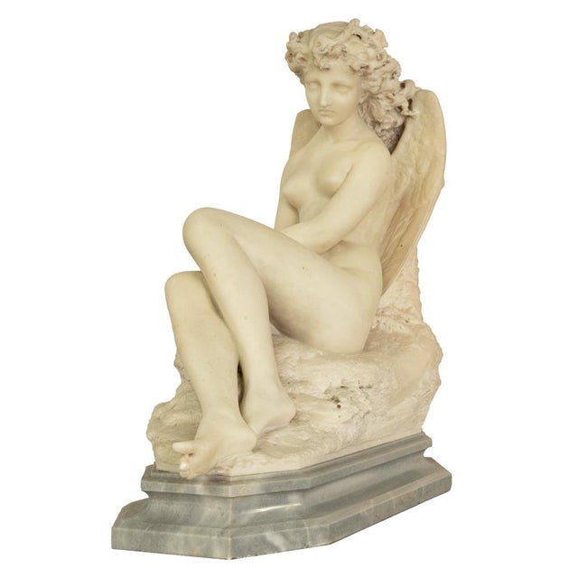Antique Large Italian Grand Tour Carrara Marble Carved Statue Sculpture "Psyche" by Oreste Ferrari, 1880 For Sale - Image 4 of 13