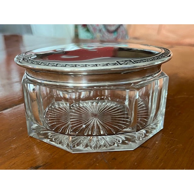 Traditional Early 20th Century Sterling and Pressed Glass Vanity/Powder Jar For Sale - Image 3 of 5