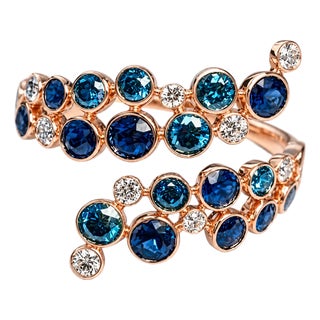 10K Rose Pink Gold Blue Diamond Bypass Band Ring For Sale
