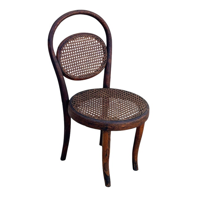 Vienna Secession Bent Oak & Cane Bistro Children's Chair Attributed to Thonet No.015 For Sale