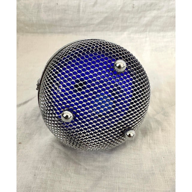 1950s Vintage Cobalt Blue Preserve Bowl with Chrome Basket For Sale - Image 5 of 6