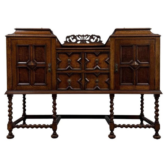 Antique English Jacobean-Style Golden Oak Sideboard, 1900s For Sale - Image 14 of 14